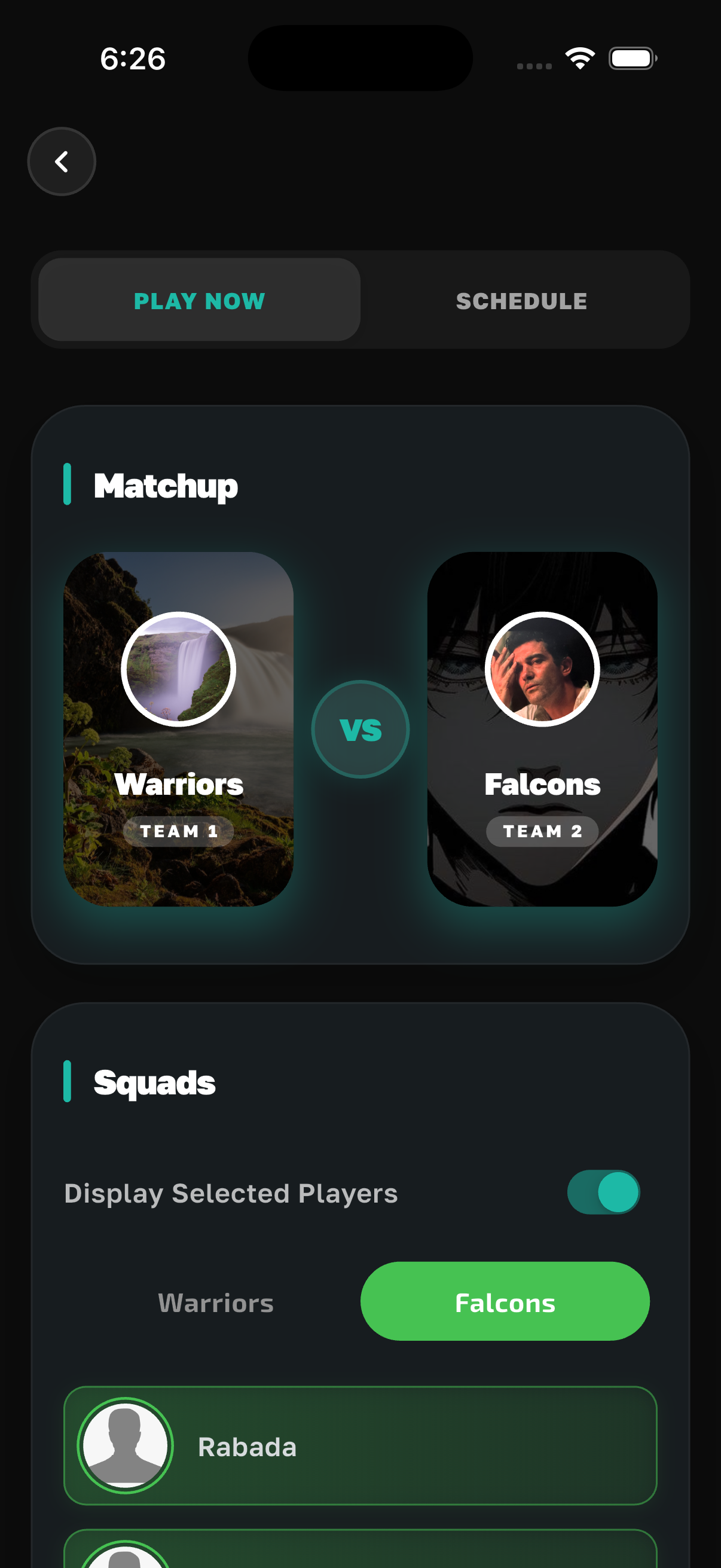 Cricko app Start match screen with options to start now or schedule a match